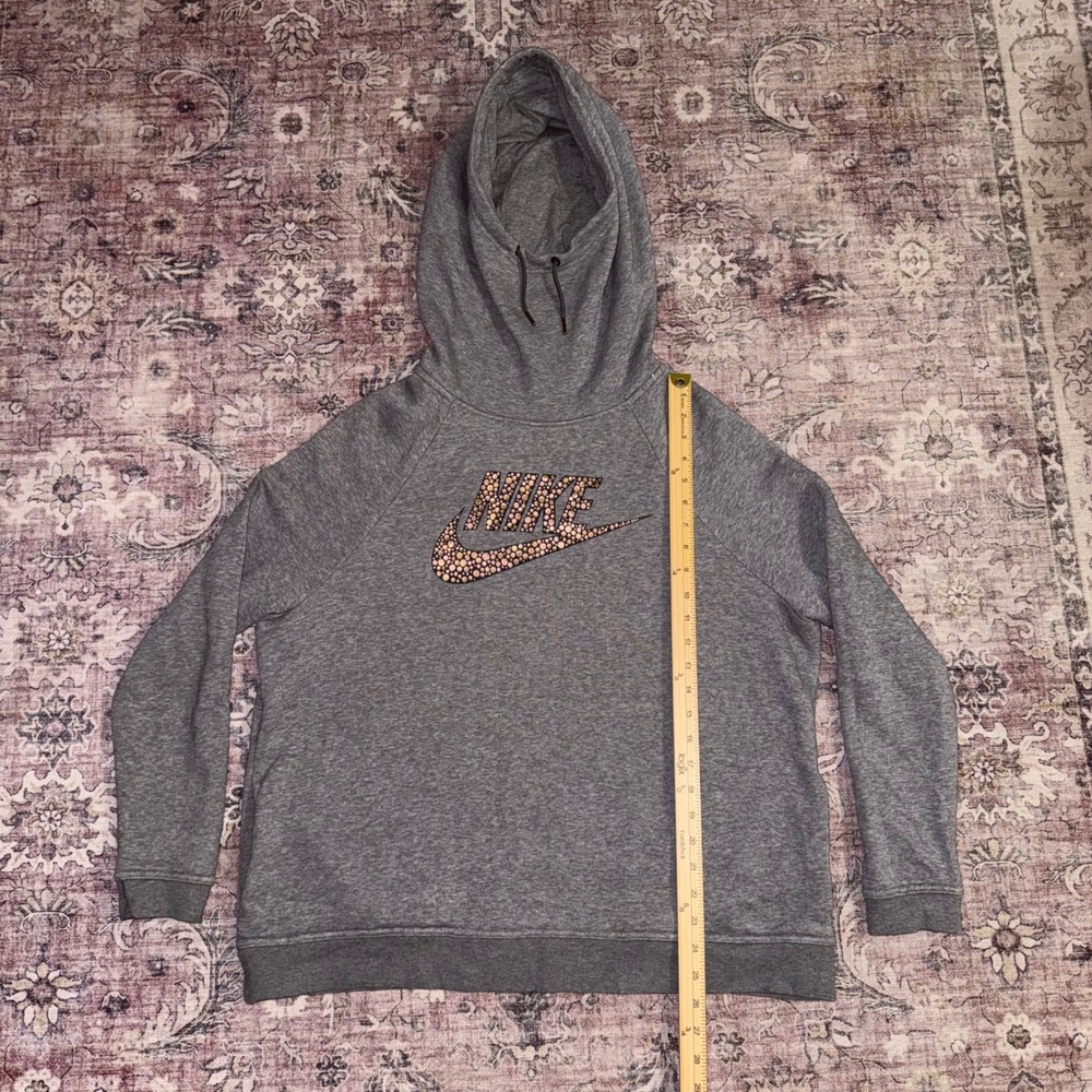 Nike Women's Rally Metallic Graphic Funnel Neck Hoodie Gray Size XL 829634-091 - Picture 4 of 8
